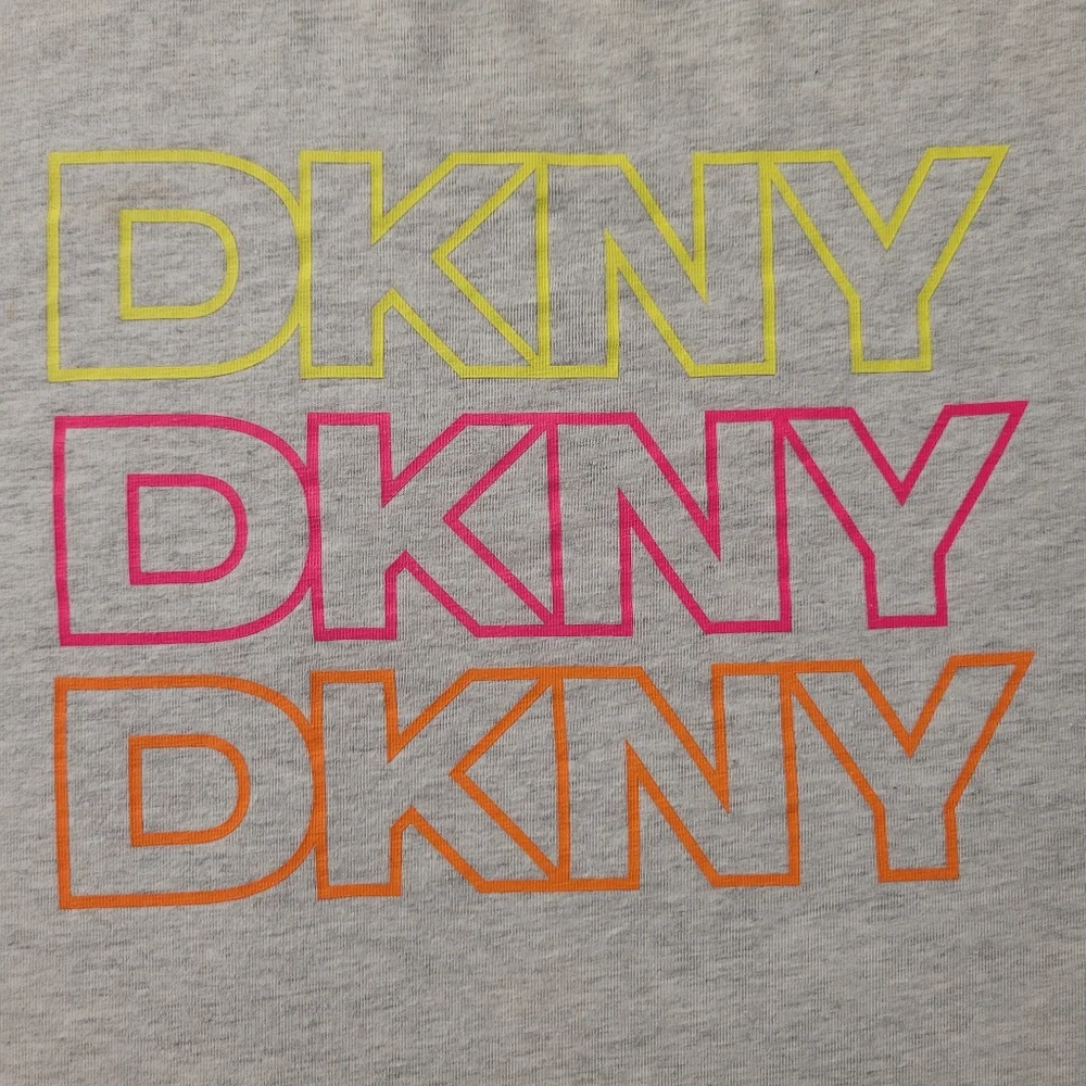 DKNY Sport Cotton Stretch Plus Size Tee Neon Logo Pink Orange Yellow Light Grey - Picture 5 of 12